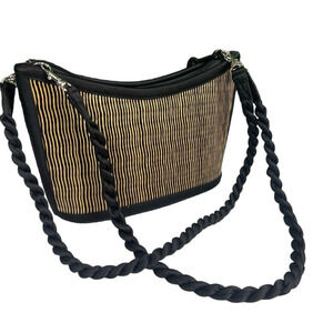 Vintage Black Bamboo Woven Bag Structured Rope Straps Summer Bag Removable Strap